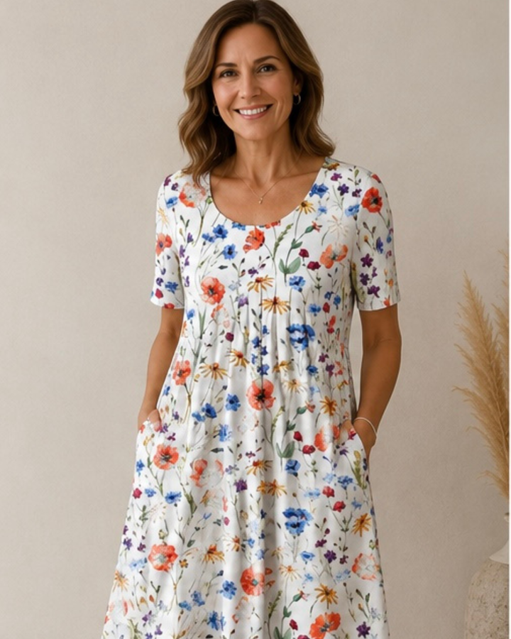 Anne – Floral Midi Dress with Pockets