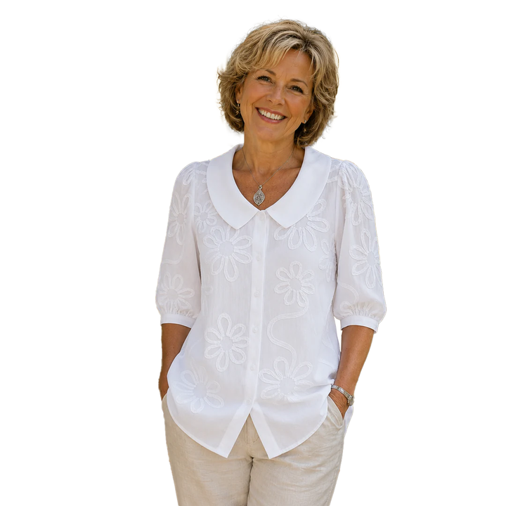 Victoria – Embroidered Floral Peter Pan Collar Blouse