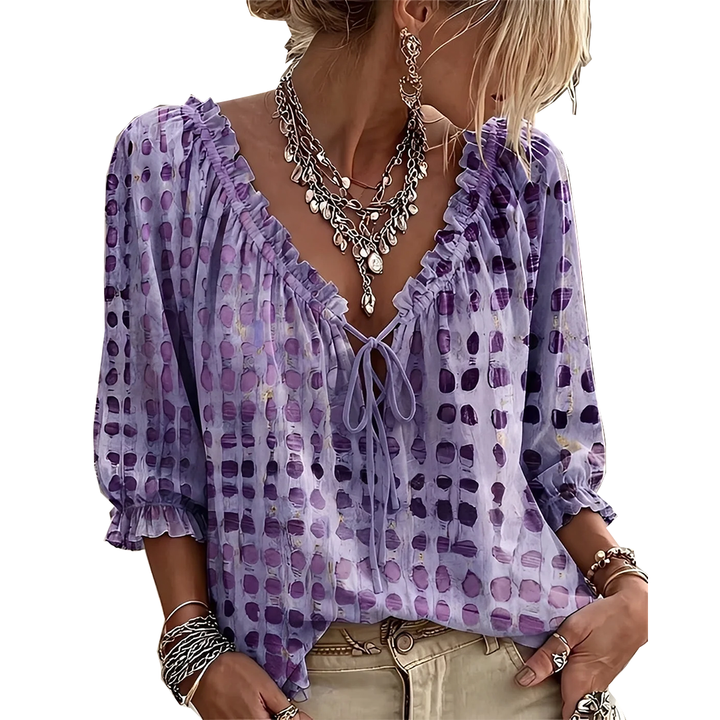 Wendy – Ruffled Tie-Front Printed Blouse