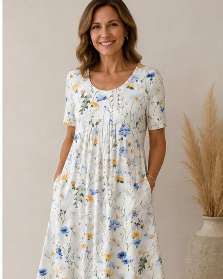 Anne – Floral Midi Dress with Pockets
