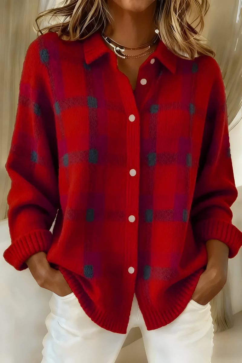 Debra – Plaid Knit Button-Up Cardigan
