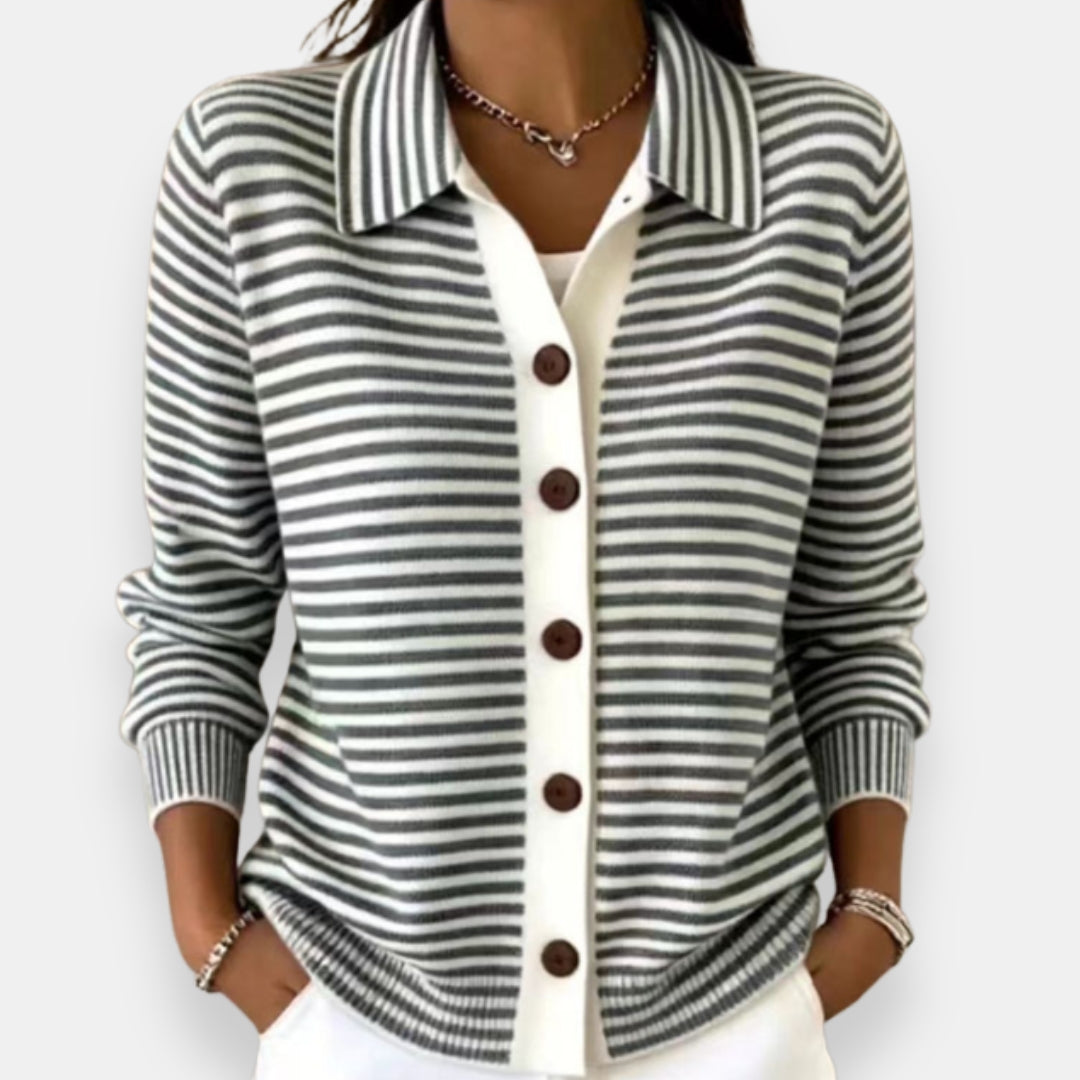 Kerry – Striped Button-Down Cardigan