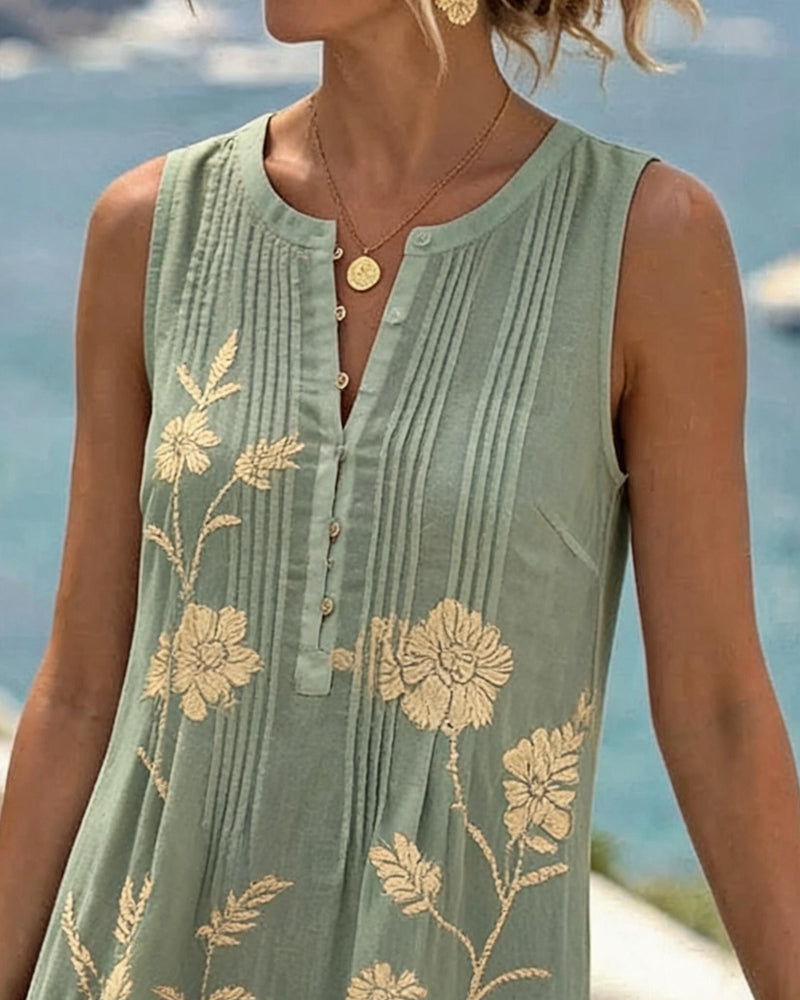Robin – Pleated Floral Shift Midi Dress