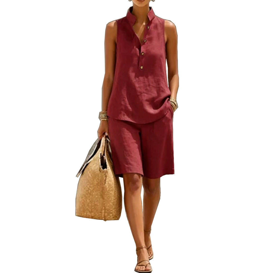Dorothy – Linen-Look Sleeveless Top and Shorts Set