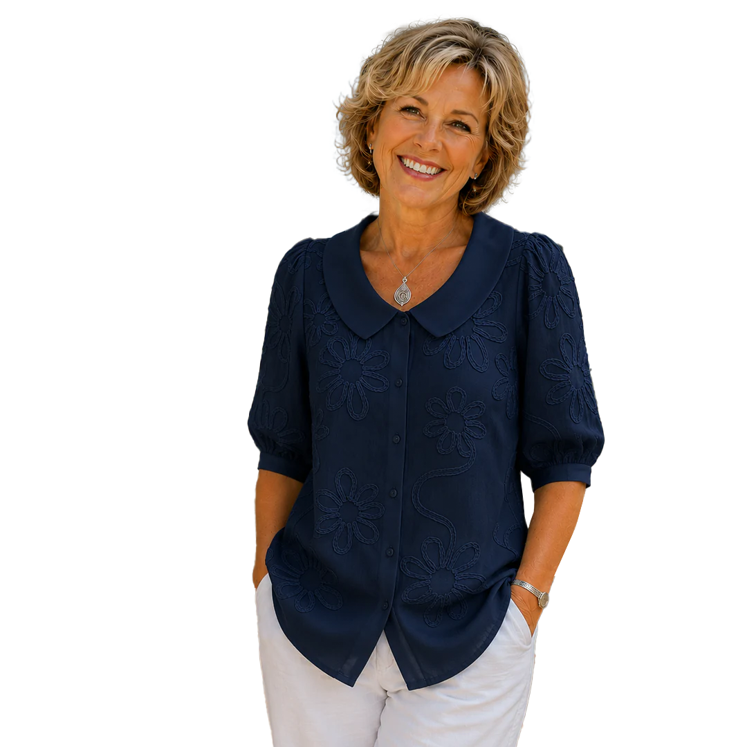 Victoria – Embroidered Floral Peter Pan Collar Blouse