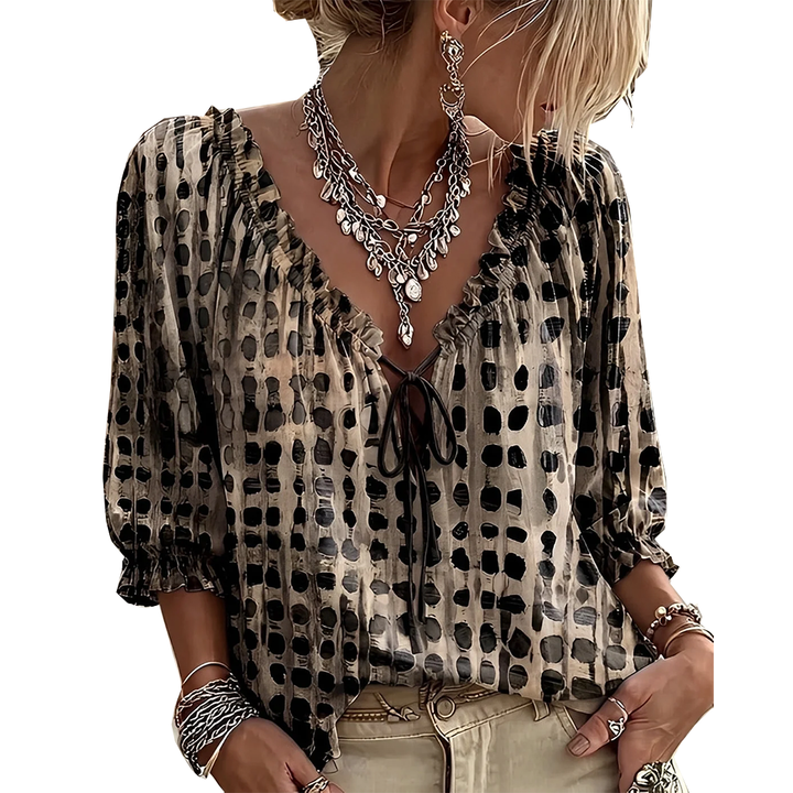Wendy – Ruffled Tie-Front Printed Blouse