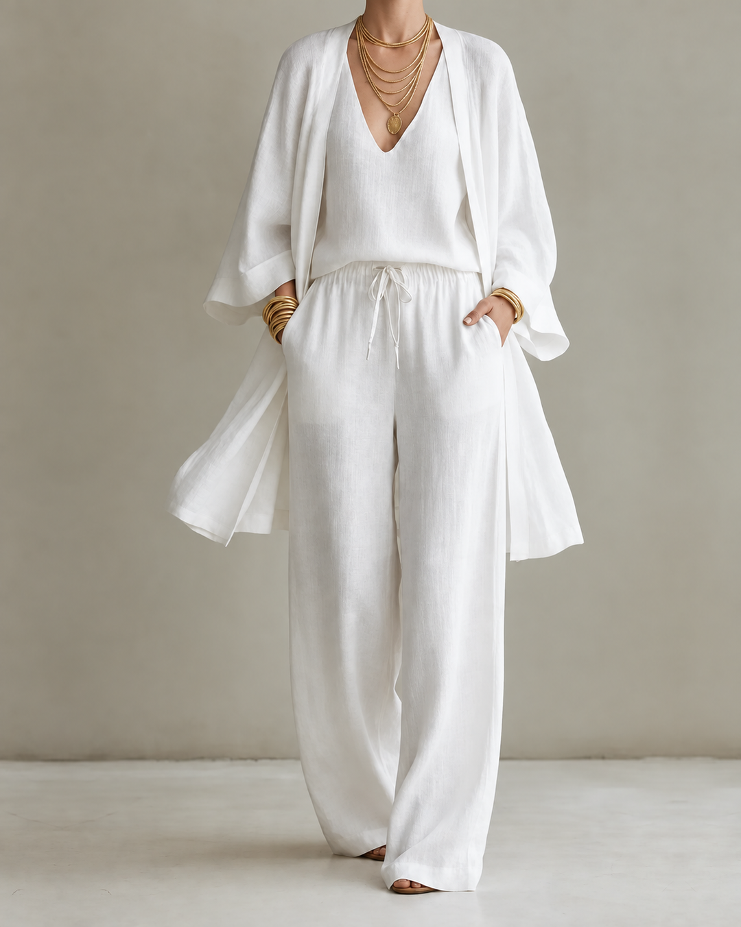 Virginia – Linen-Look Wide-Leg Three-Piece Set