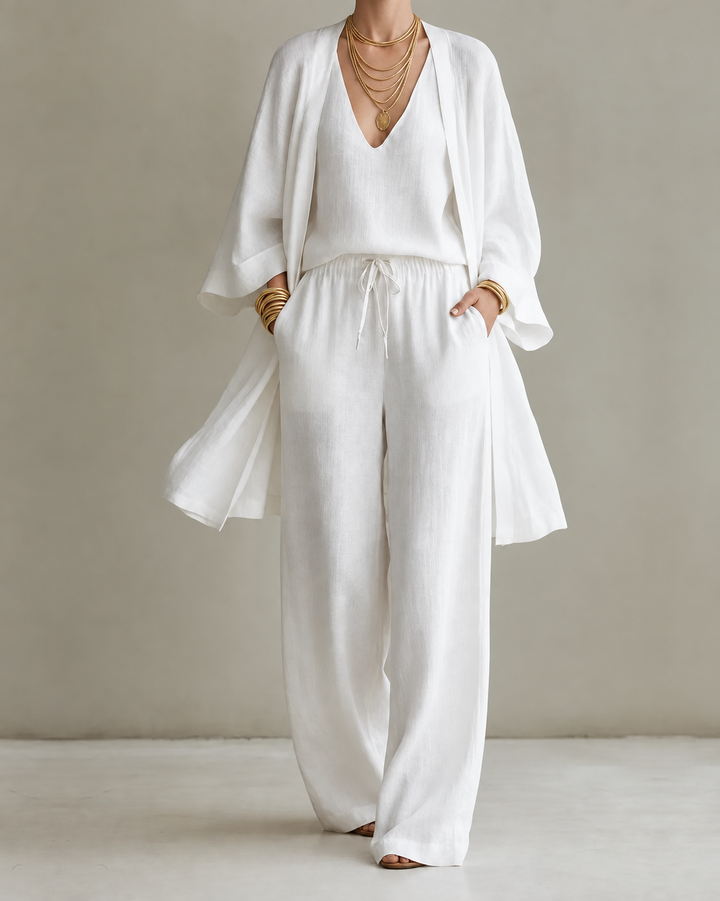 Virginia – Linen-Look Wide-Leg Three-Piece Set