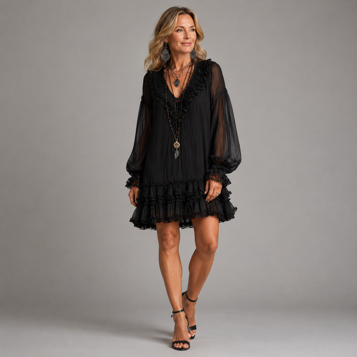 Tracy – Ruffled Chiffon-Look Mini Dress