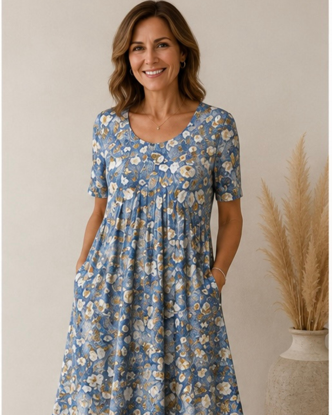 Anne – Floral Midi Dress with Pockets
