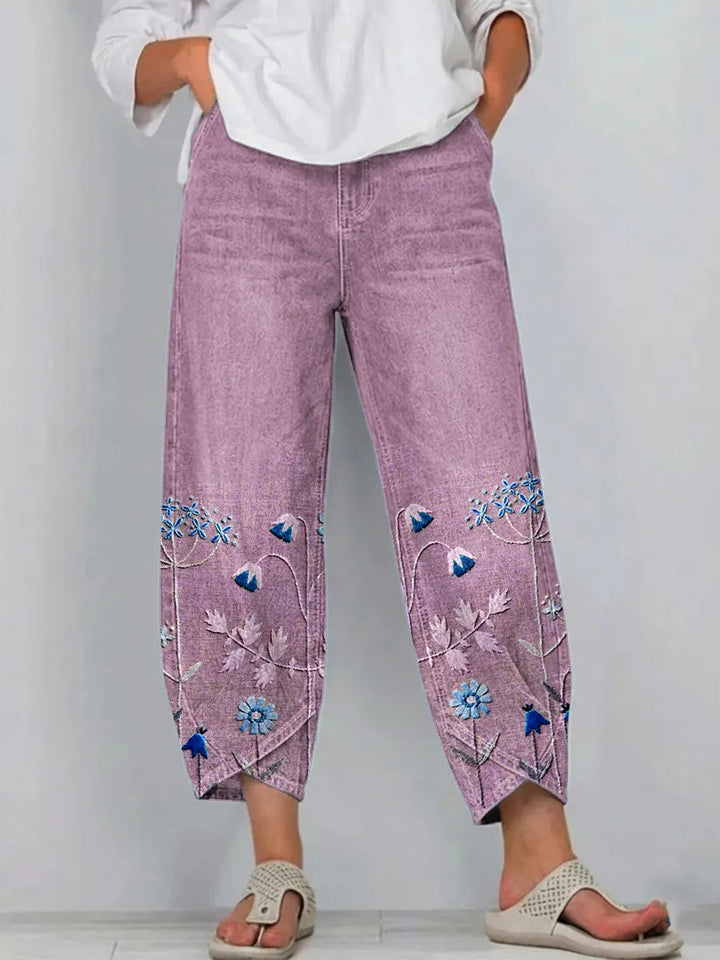 Rhonda – Floral Embroidered Casual Pants