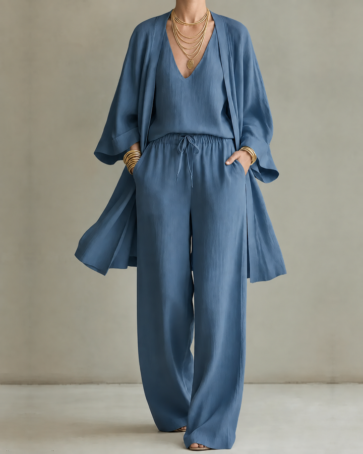 Kim – Linen-Look Wide-Leg Three-Piece Set
