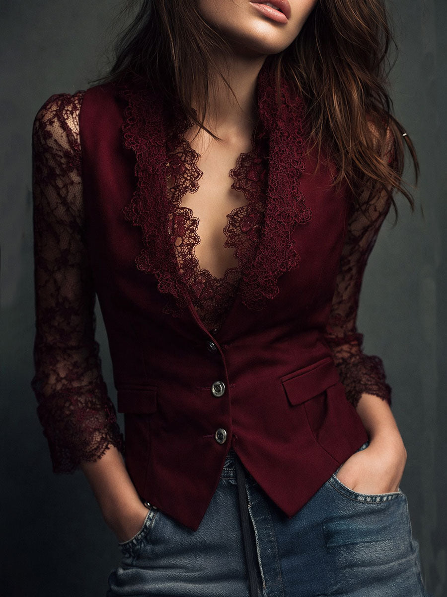 Michelle – Lace-Sleeve Structured Blazer