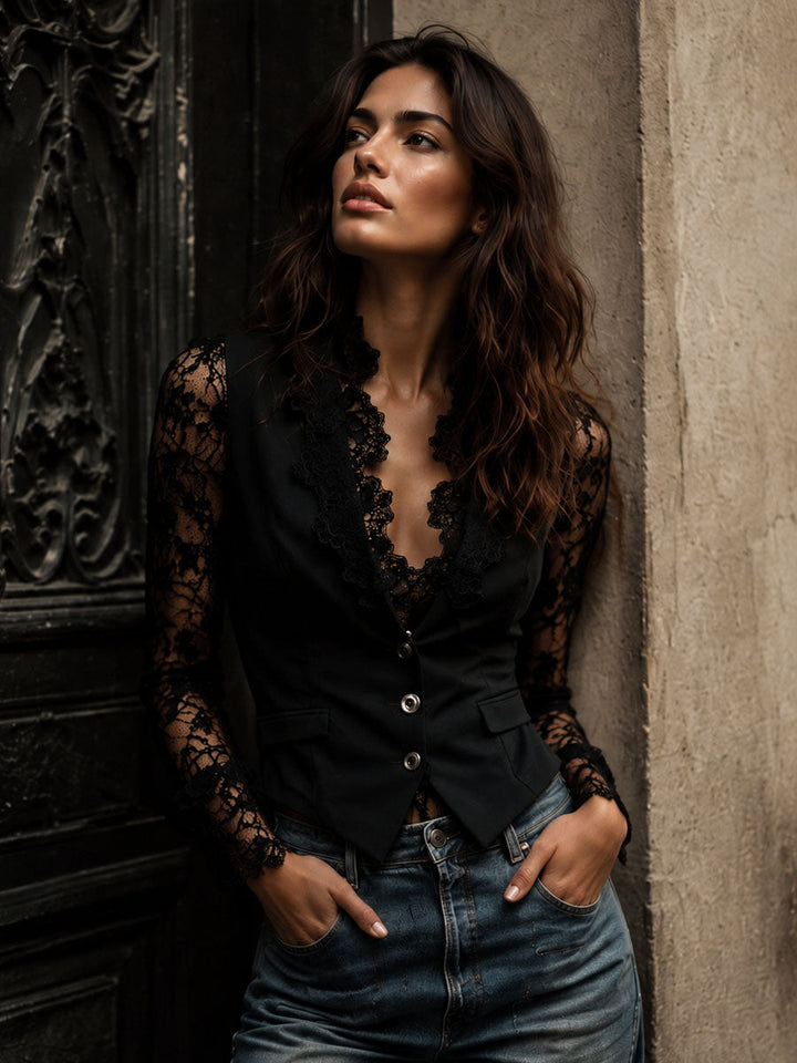 Michelle – Lace-Sleeve Structured Blazer