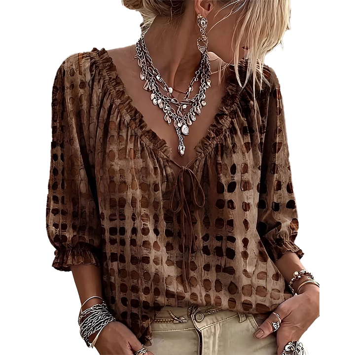Wendy – Ruffled Tie-Front Printed Blouse