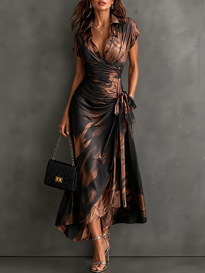 Melinda – Wrap Midi Dress with Abstract Print