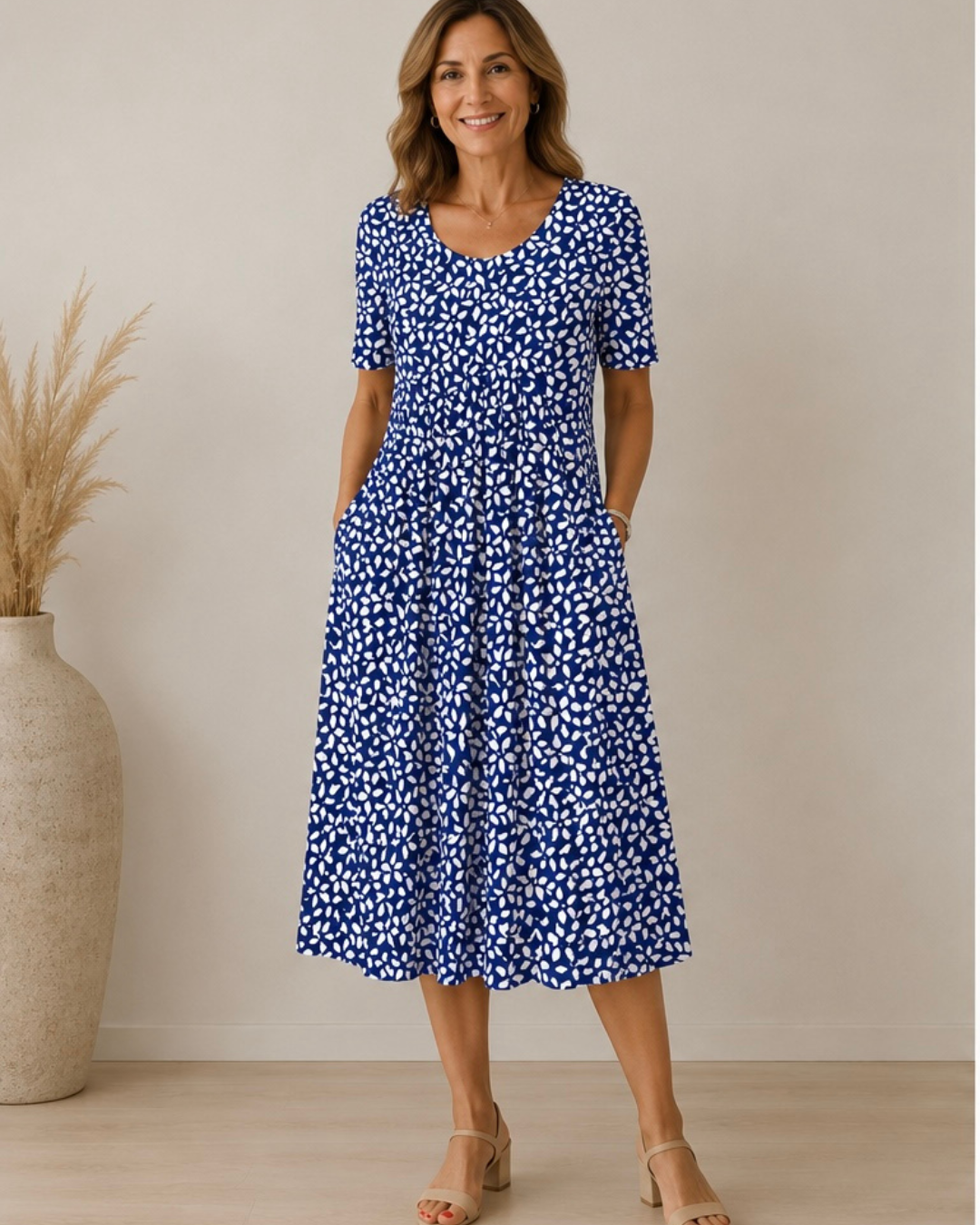 Anne – Floral Midi Dress with Pockets