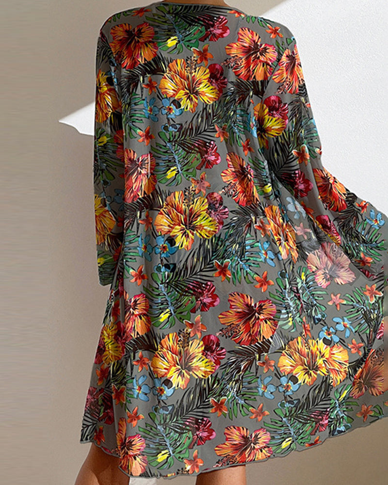 Kim – Tropical Print Bikini Set with Kimono Cover-Up
