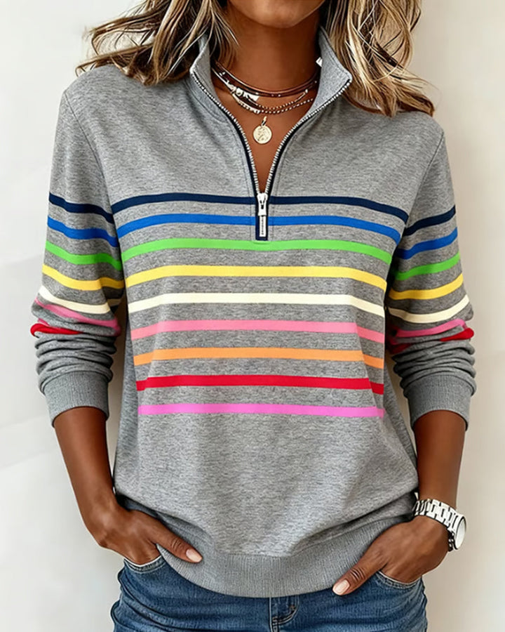 Dianne – Striped Quarter-Zip Casual Sweatshirt