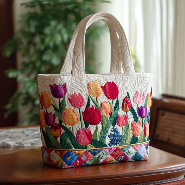 Irene – Quilted Tulip Garden Tote Bag