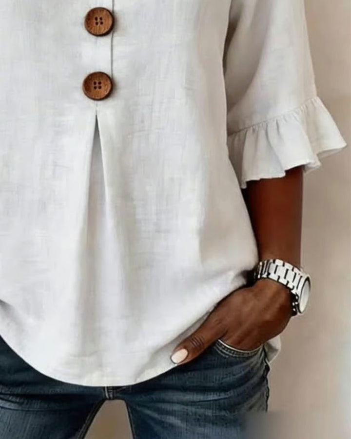 Glenda – Linen-Look Blouse with Ruffle Sleeves