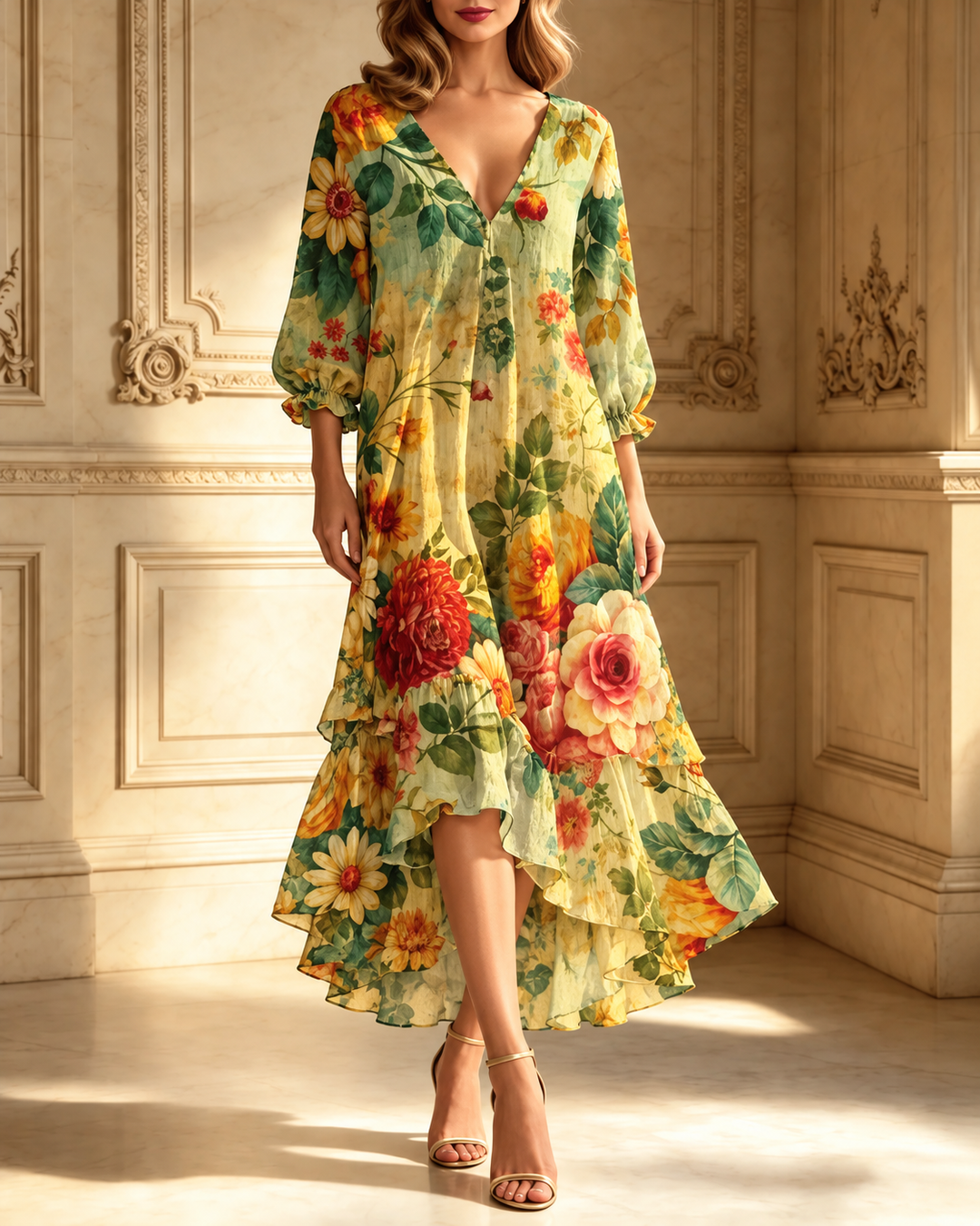 Joanne – Floral V-Neck Midi Dress