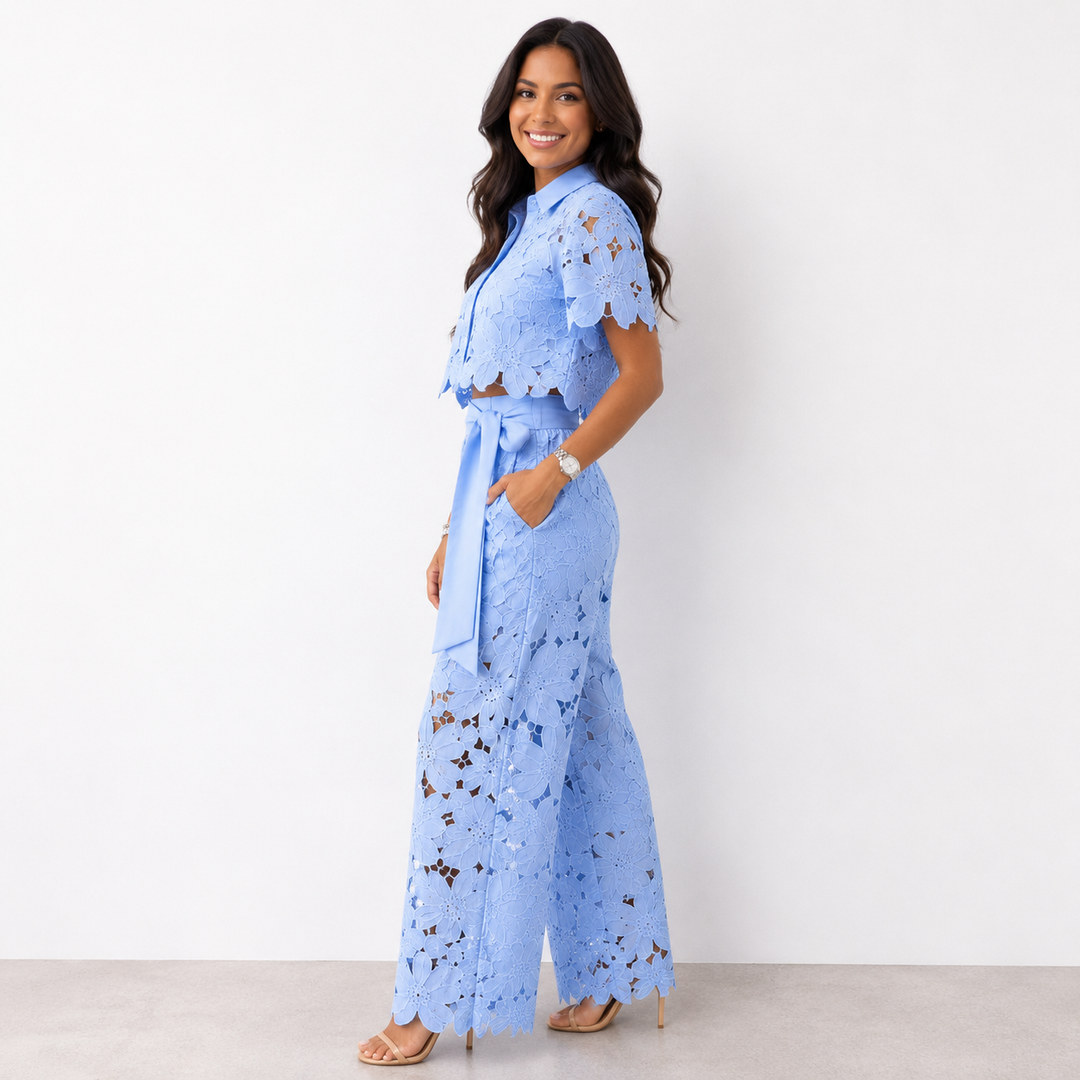 Christina – Floral Lace Wide-Leg Two-Piece Set