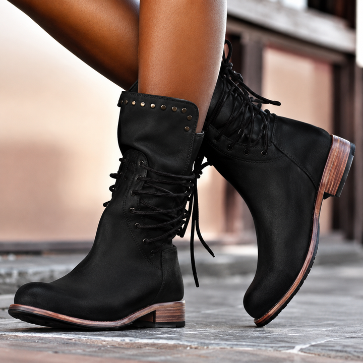 Renee – Lace-Up Studded Mid-Calf Boots