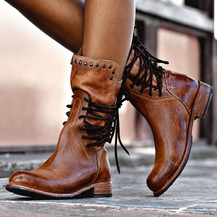 Renee – Lace-Up Studded Mid-Calf Boots