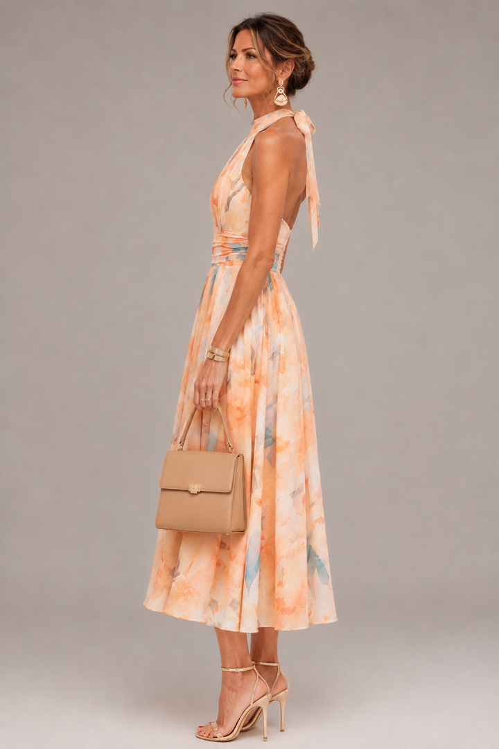 Kate – Floral Halter Neck Midi Dress