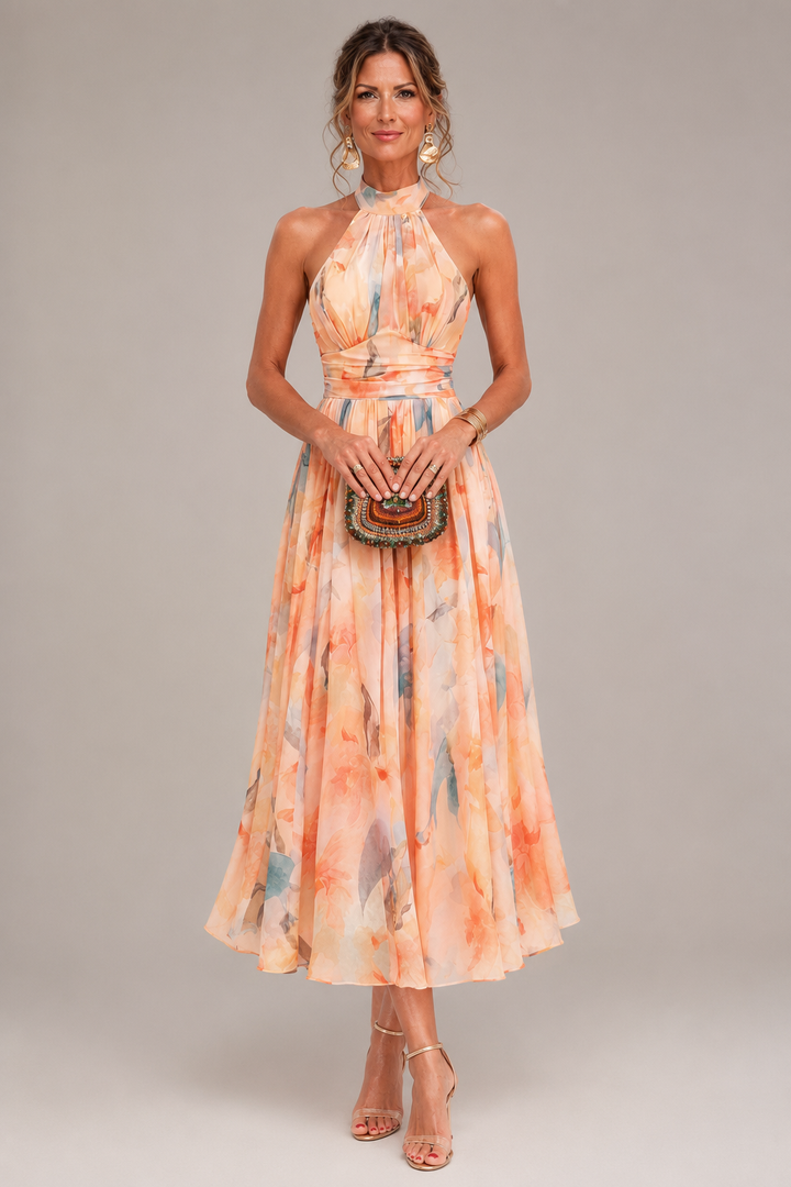 Kate – Floral Halter Neck Midi Dress