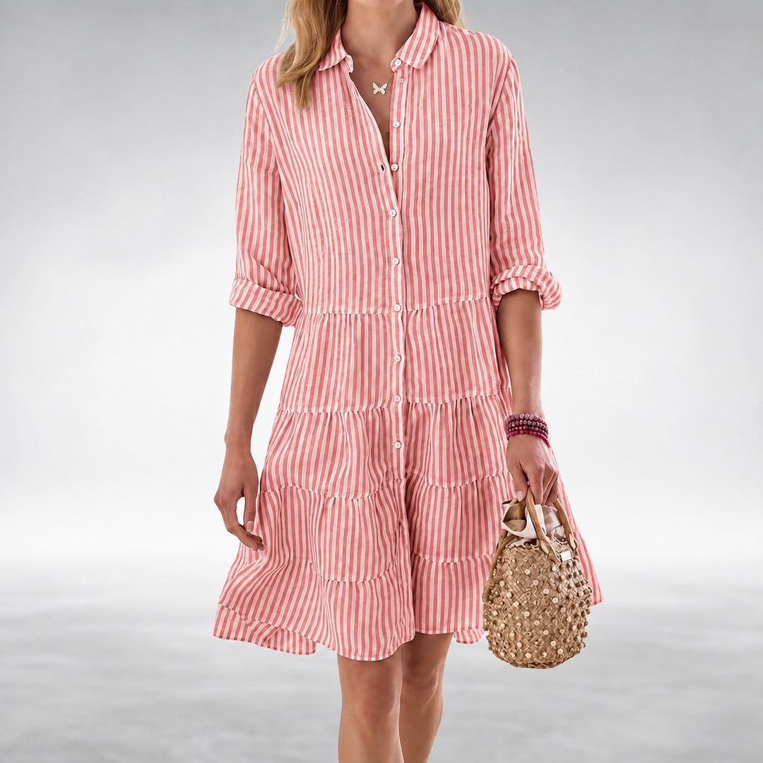 Lynette – Striped Button-Front Tiered Midi Dress