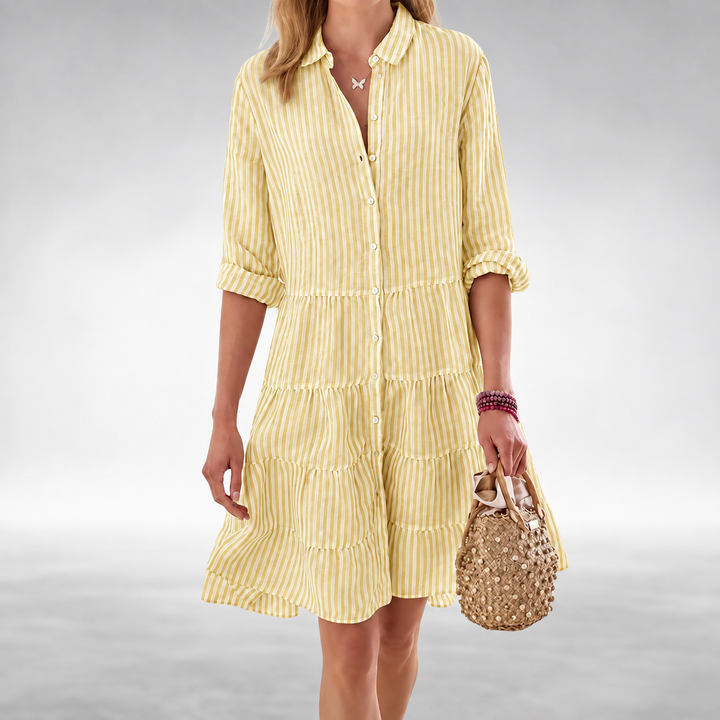 Lynette – Striped Button-Front Tiered Midi Dress