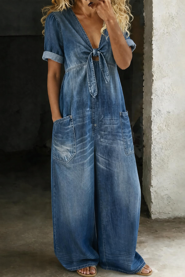 Gina – Wide Leg Denim-Look Jumpsuit
