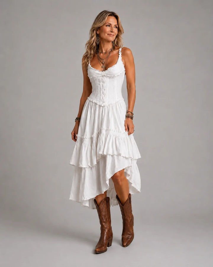 Naomi – Boho Corset Tiered Midi Dress