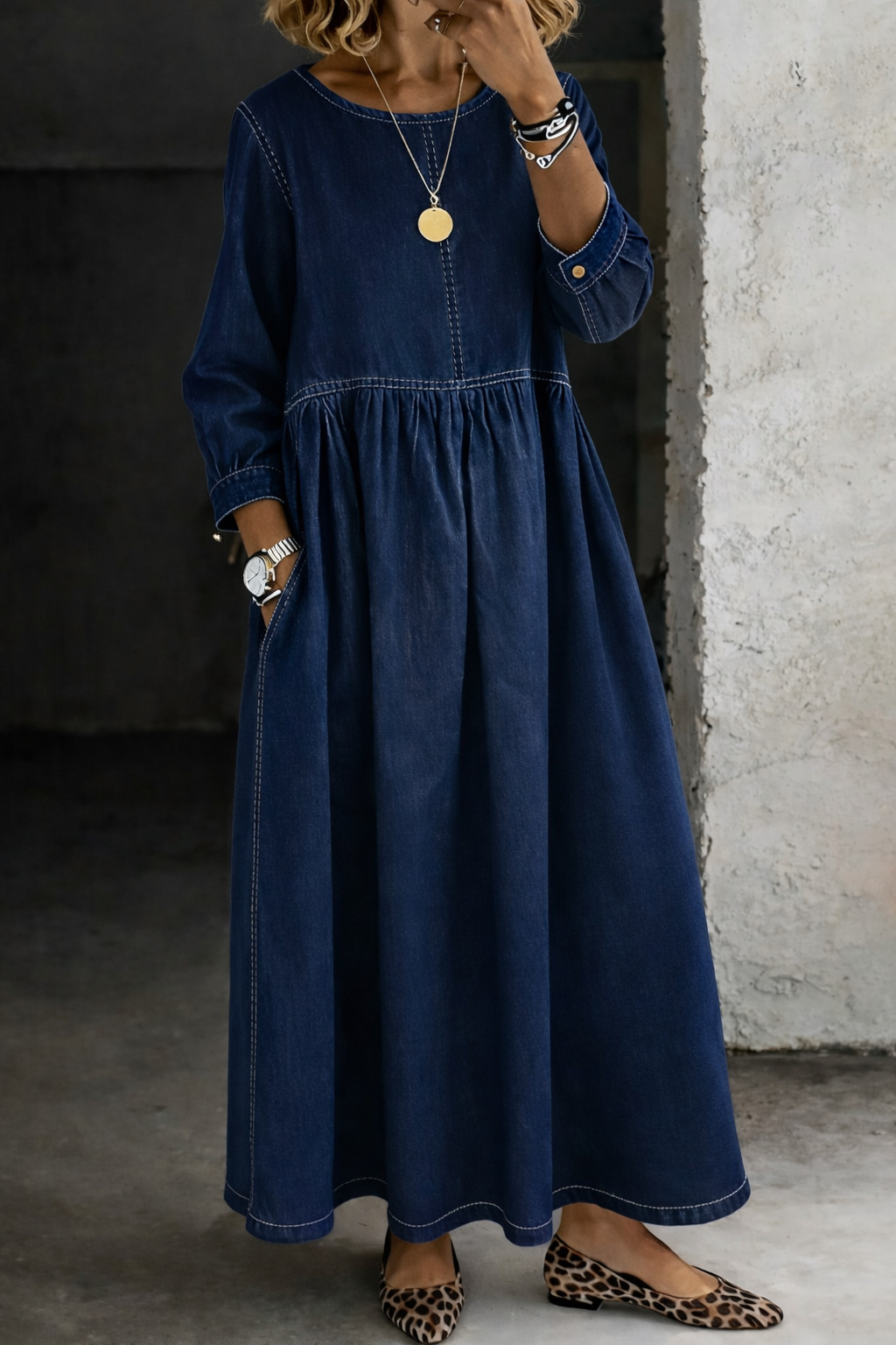Olivia | Round Neck Denim Dress