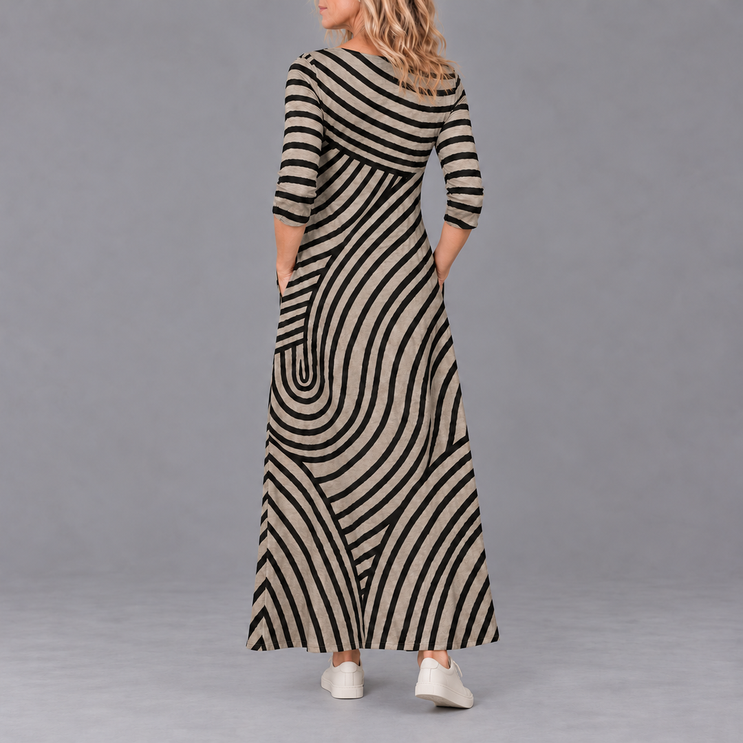 Christina – Vintage Wave-Stripe Maxi Dress
