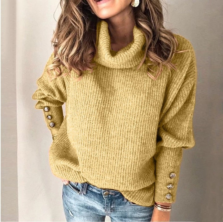 Leanne – Turtleneck Pullover with Button Cuff Detail