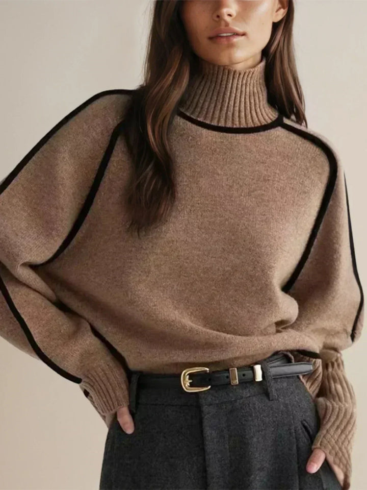 Amy – Contrast Piped Turtleneck Jumper