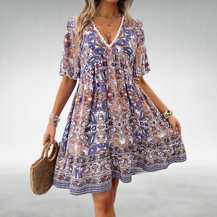 Katherine – Boho Paisley Print Mini Dress