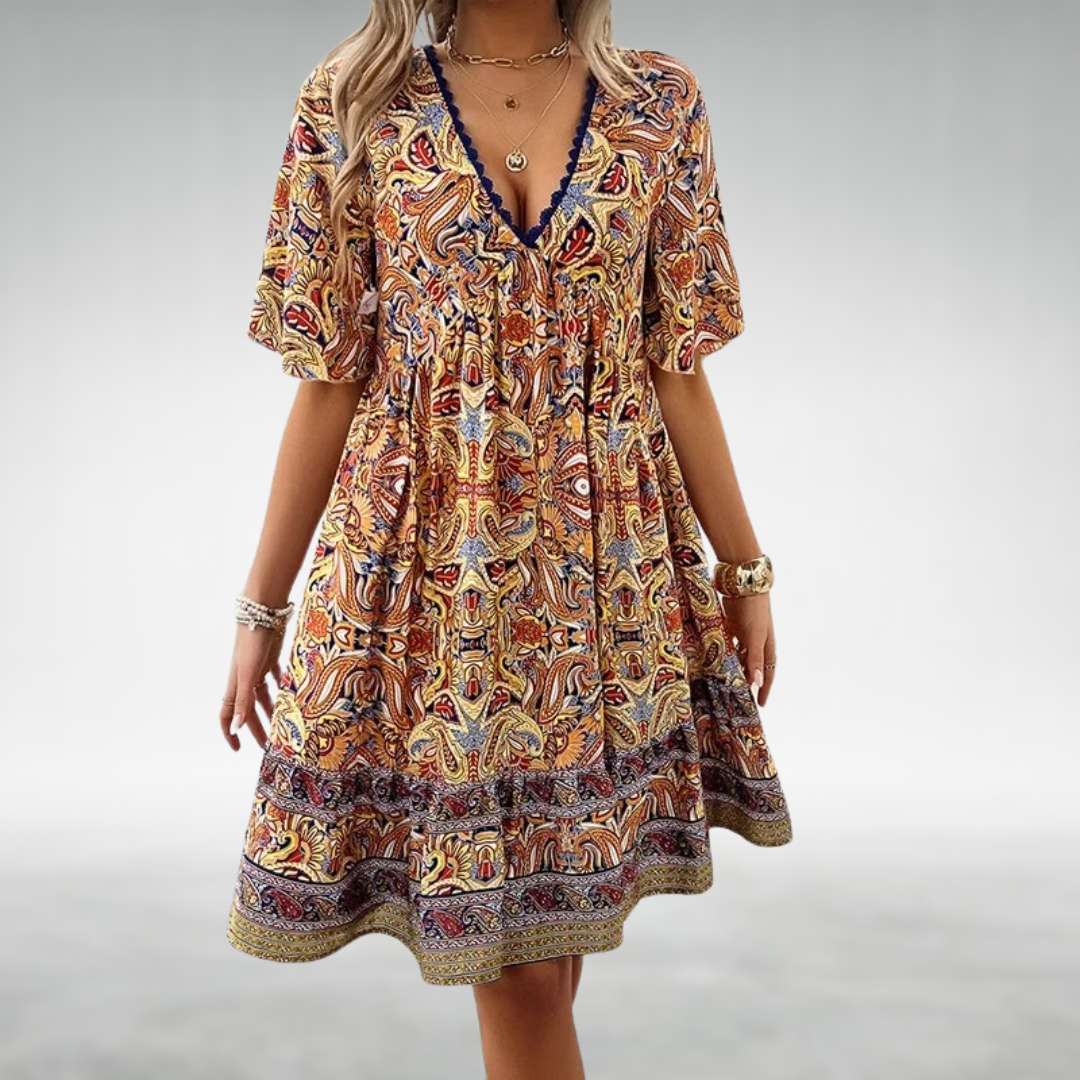 Katherine – Boho Paisley Print Mini Dress