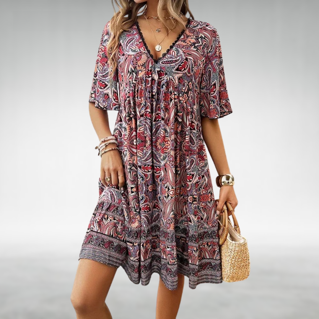Katherine – Boho Paisley Print Mini Dress
