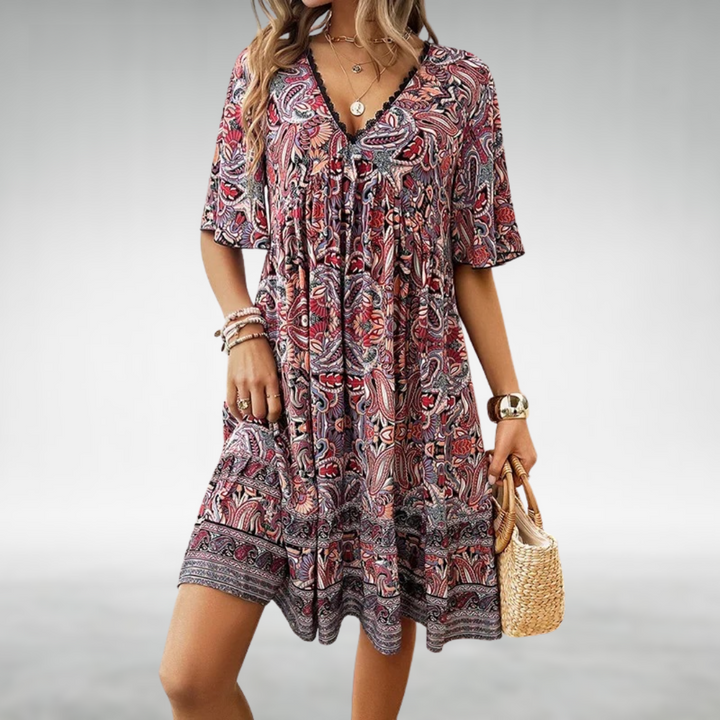 Katherine – Boho Paisley Print Mini Dress