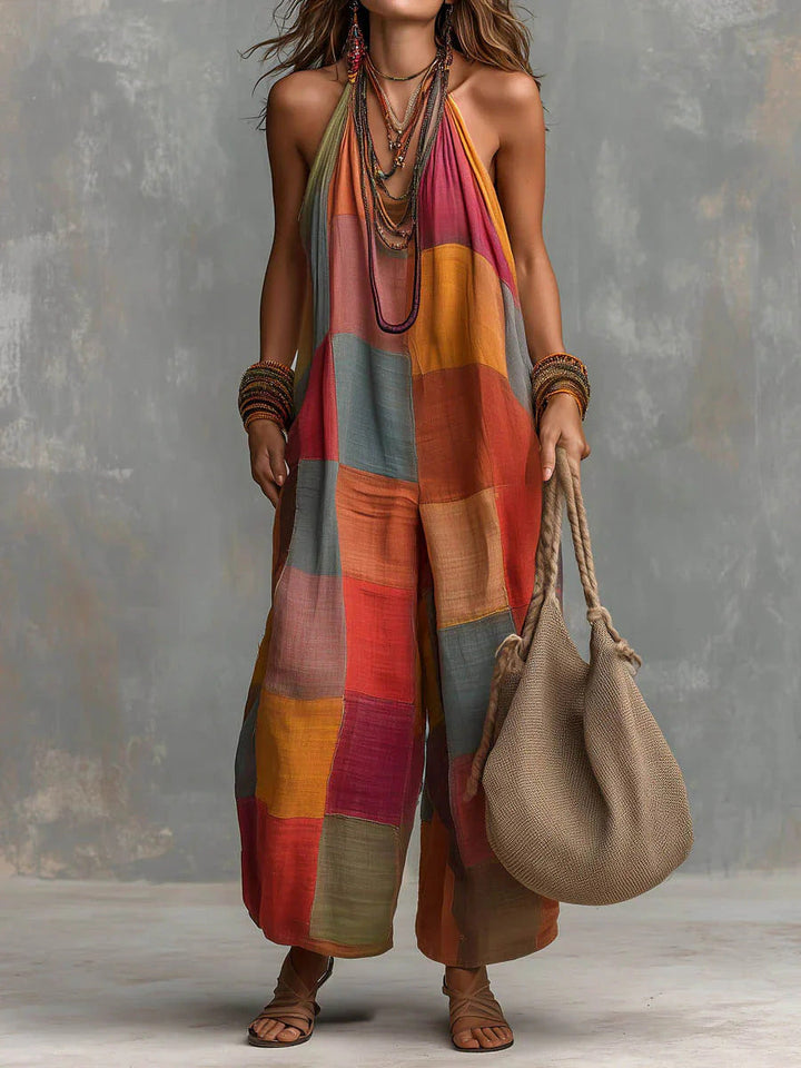 Suzanne – Bohemian Patchwork Halter Jumpsuit
