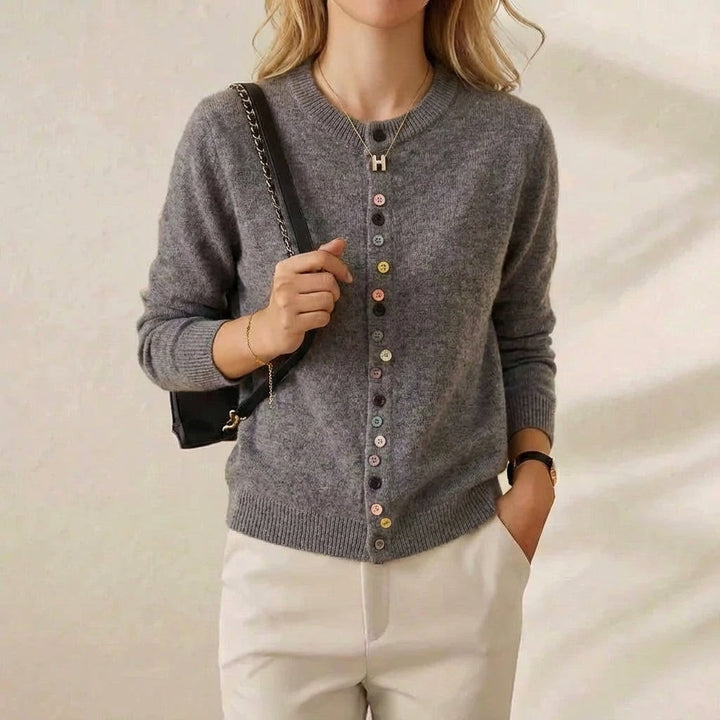 Merle – Crew Neck Cardigan with Multicolour Buttons