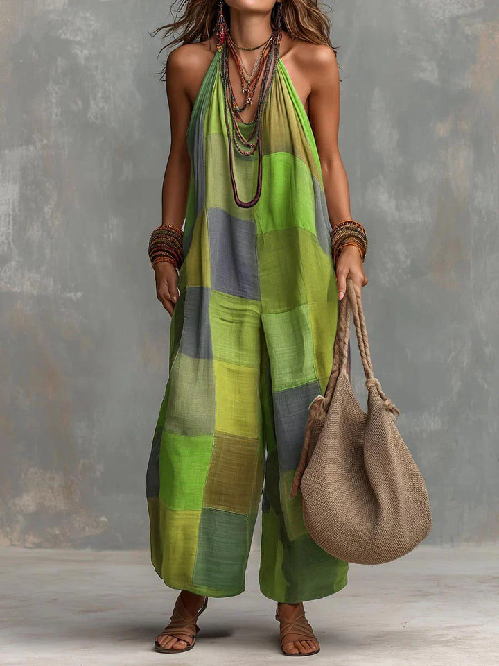 Suzanne – Bohemian Patchwork Halter Jumpsuit