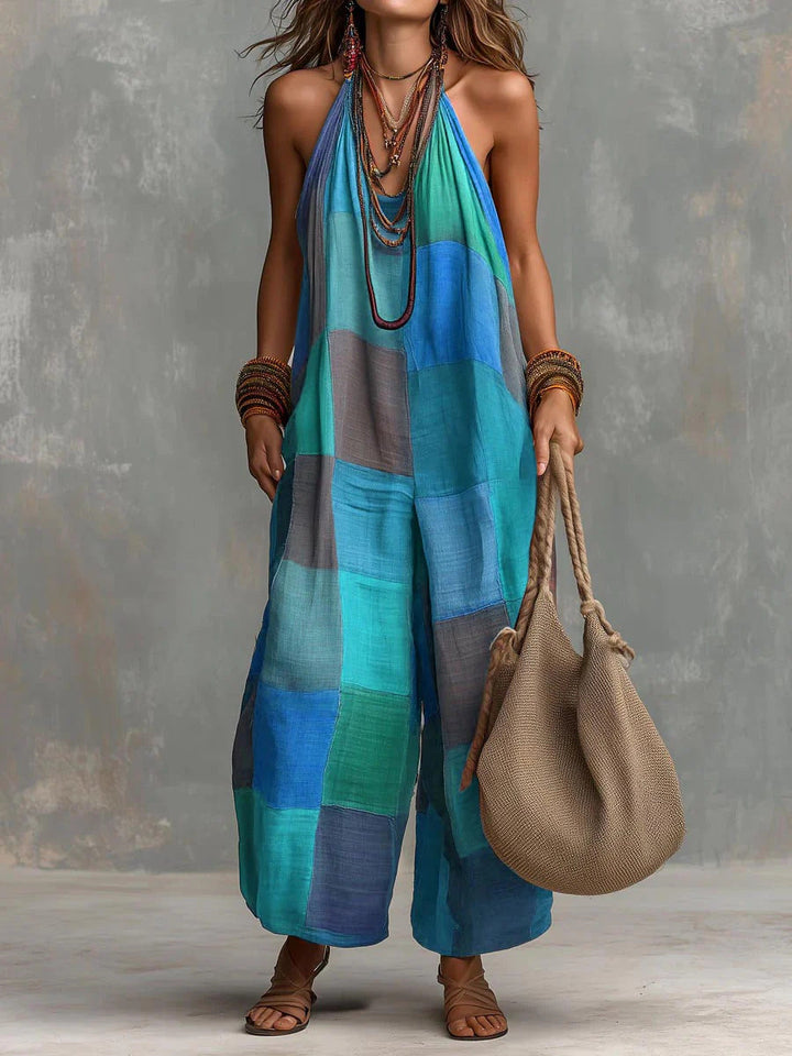 Suzanne – Bohemian Patchwork Halter Jumpsuit