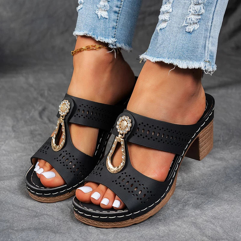 Maureen – Perforated Block Heel Sandals