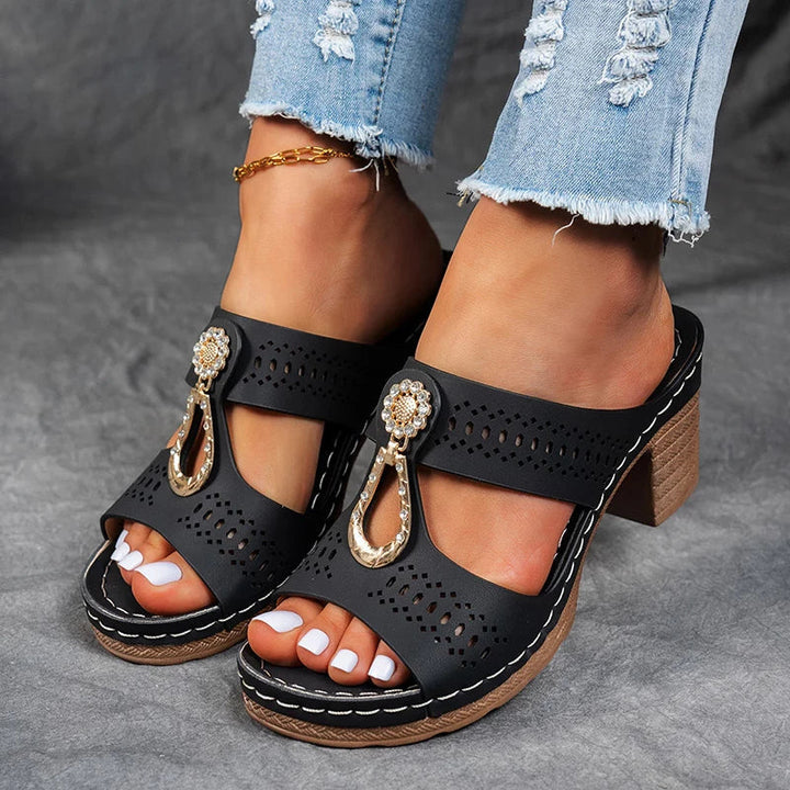Maureen – Perforated Block Heel Sandals