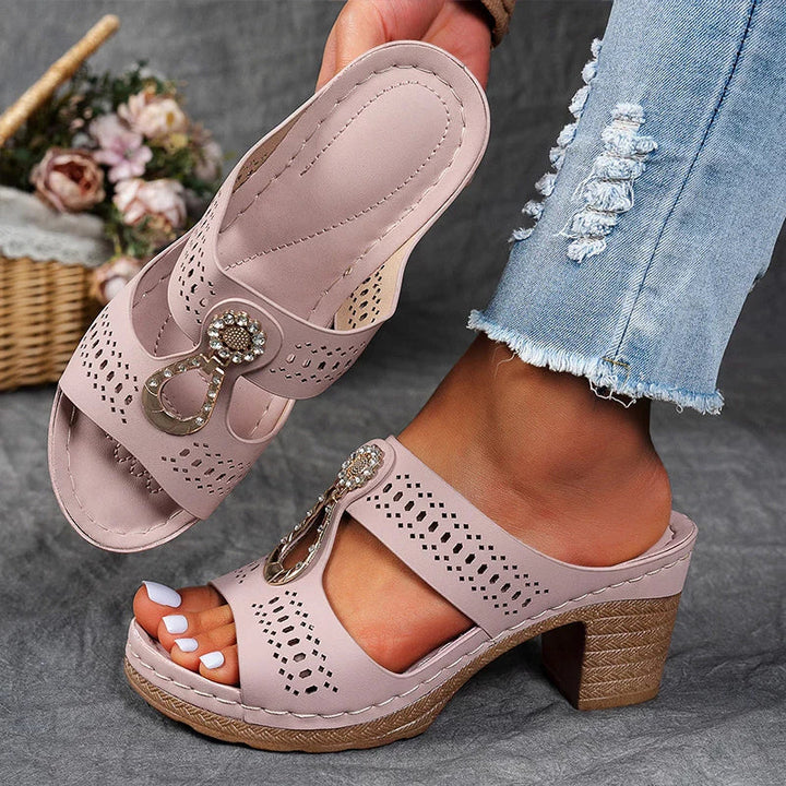 Maureen – Perforated Block Heel Sandals